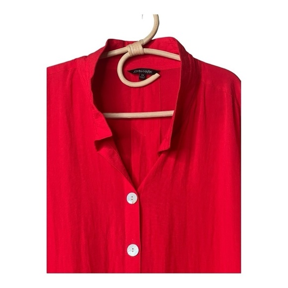 JOHN MARK Red Asymmetrical Stand Up Collar Tunic Shacket Womens Size 3X NEW - Picture 2 of 16